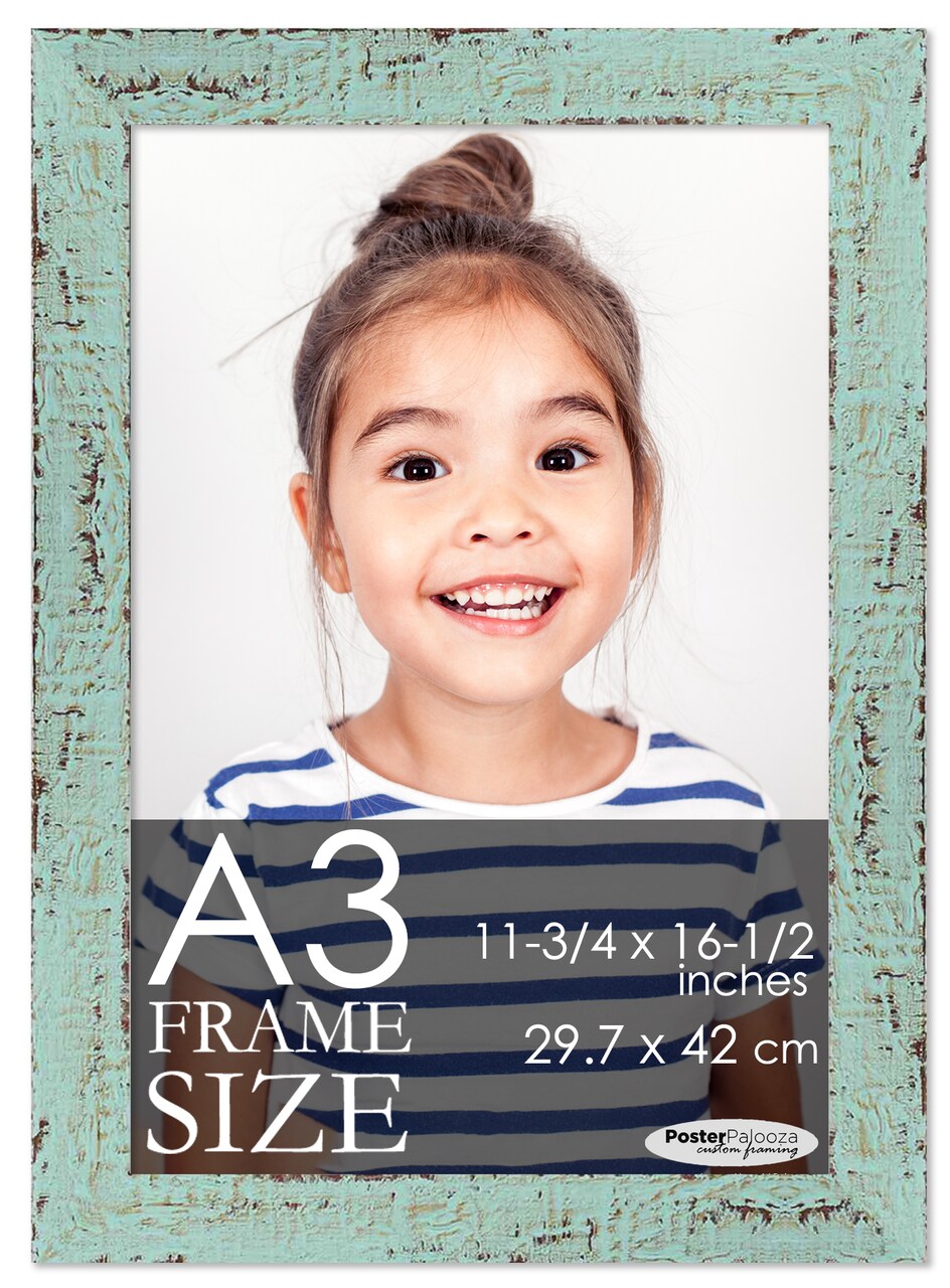 Photo Size Shabby Chic Green Picture Frame - UV Acrylic, Foam Board Backing, Hanging Hardware